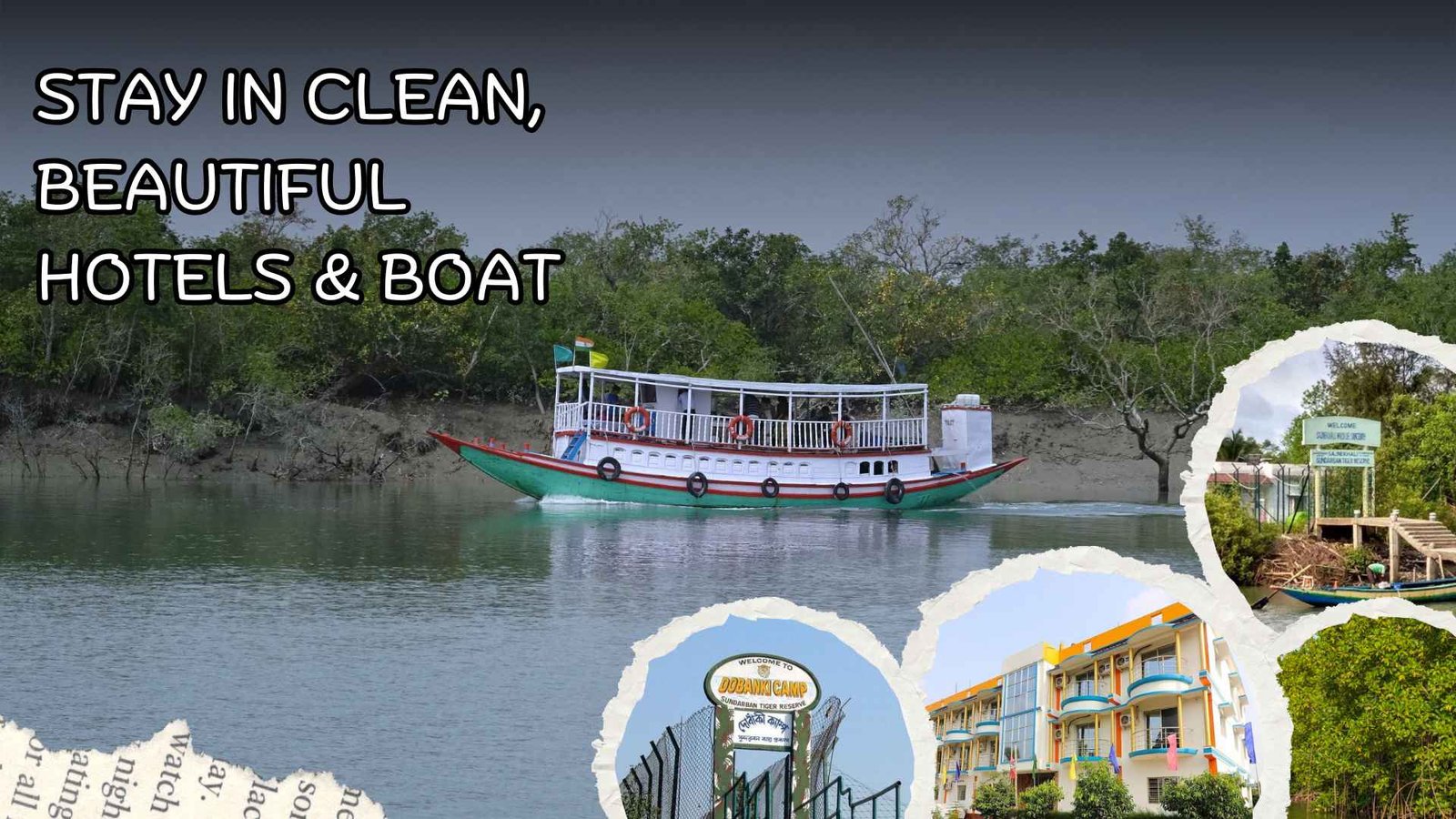 stay in clean beautiful hotel and boat in sundarban banner
